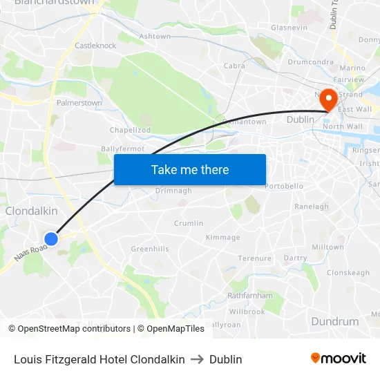 Louis Fitzgerald Hotel Clondalkin to Dublin map