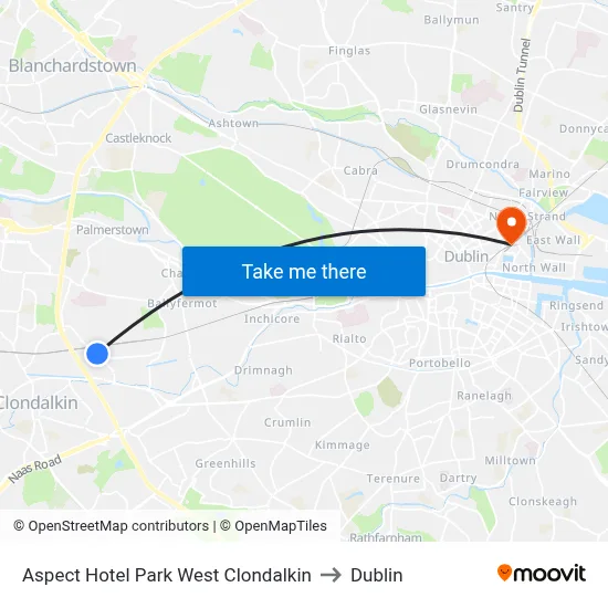 Aspect Hotel Park West Clondalkin to Dublin map