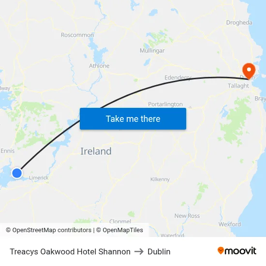 Treacys Oakwood Hotel Shannon to Dublin map