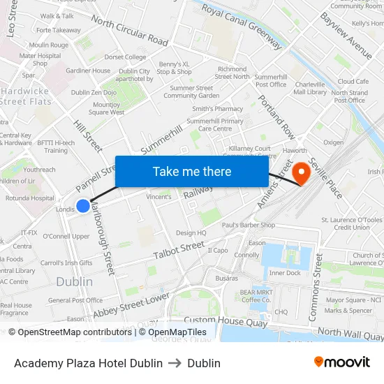 Academy Plaza Hotel Dublin to Dublin map