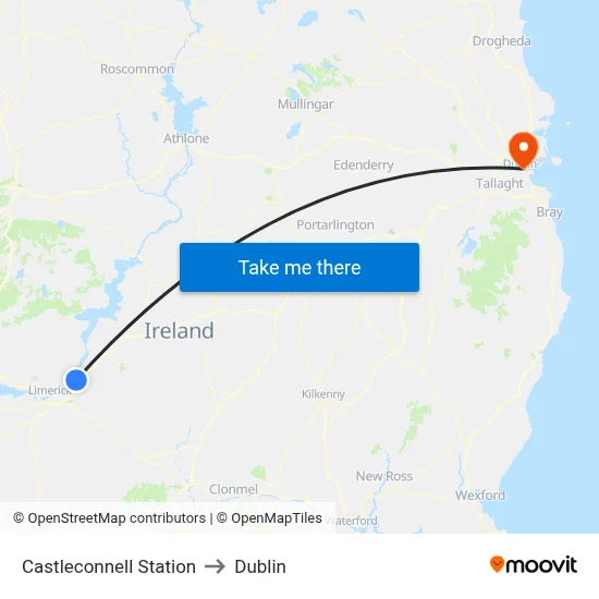 Castleconnell Station to Dublin map