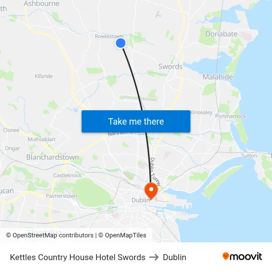 Kettles Country House Hotel Swords to Dublin map
