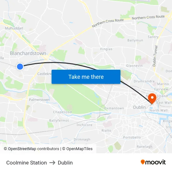 Coolmine Station to Dublin map