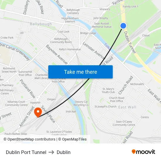 Dublin Port Tunnel to Dublin map