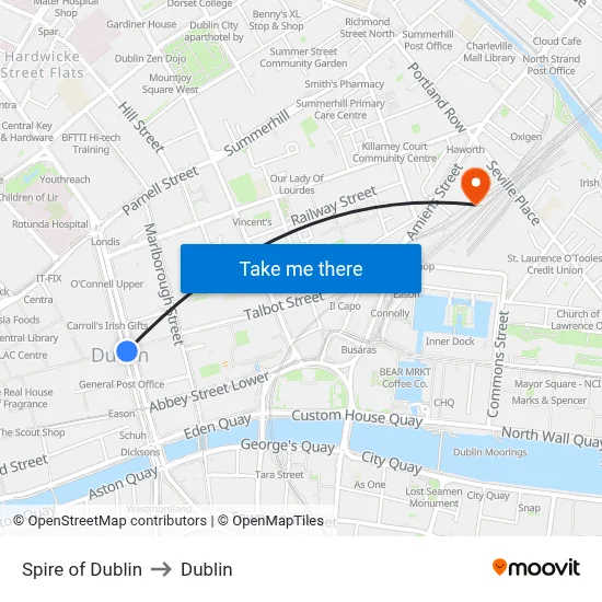 Spire of Dublin to Dublin map