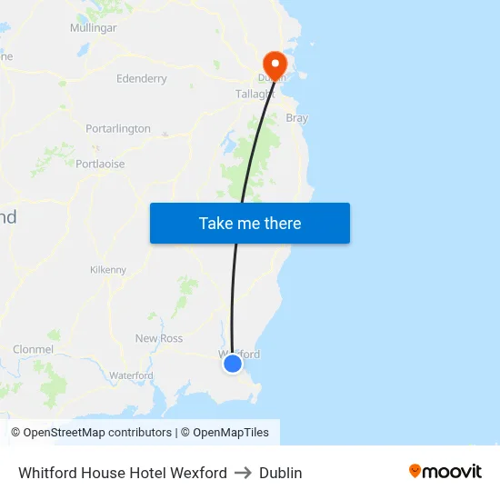 Whitford House Hotel Wexford to Dublin map