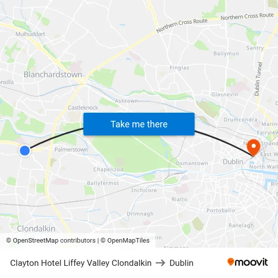 Clayton Hotel Liffey Valley Clondalkin to Dublin map