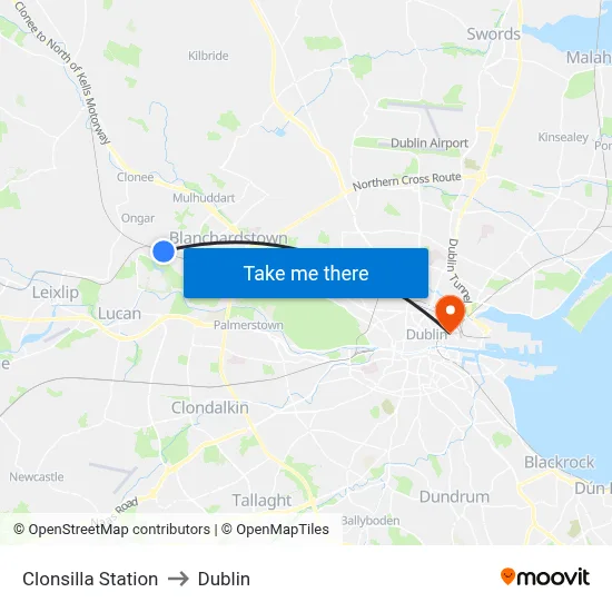Clonsilla Station to Dublin map