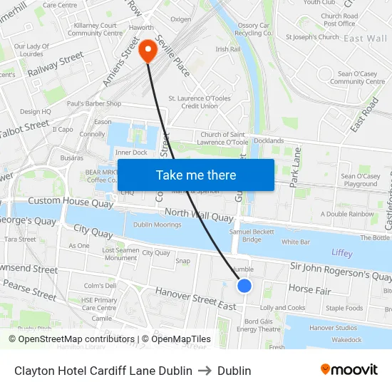 Clayton Hotel Cardiff Lane Dublin to Dublin map