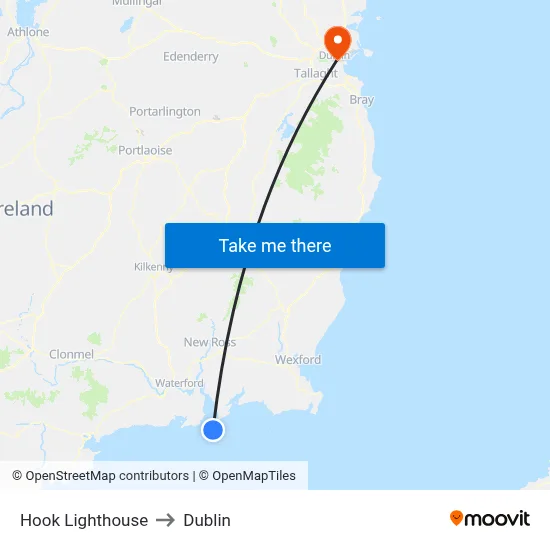 Hook Lighthouse to Dublin map