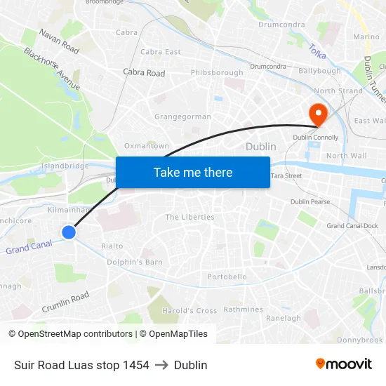 Suir Road Luas stop 1454 to Dublin map