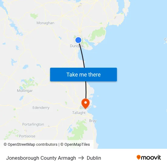 Jonesborough County Armagh to Dublin map