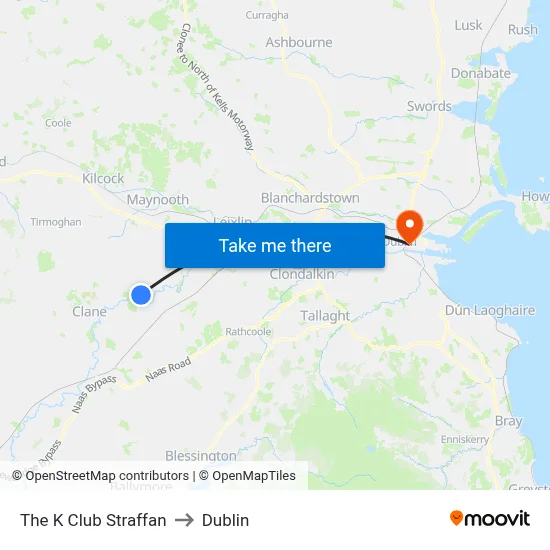 The K Club Straffan to Dublin map