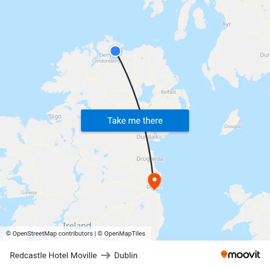 Redcastle Hotel Moville to Dublin map