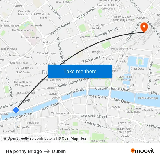 Ha penny Bridge to Dublin map