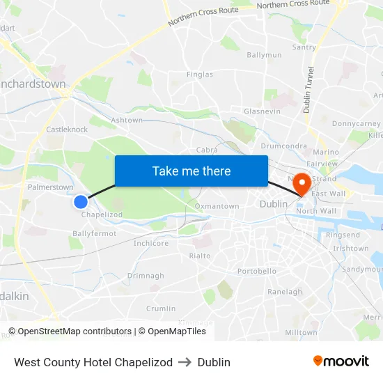 West County Hotel Chapelizod to Dublin map