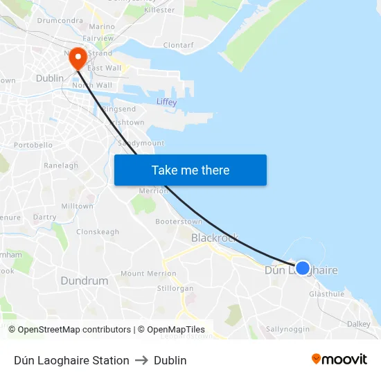 Dún Laoghaire Station to Dublin map