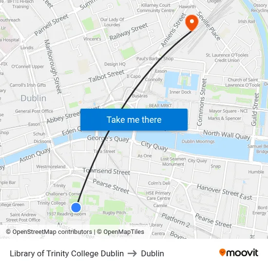 Library of Trinity College Dublin to Dublin map