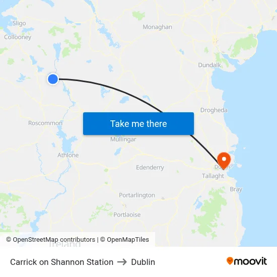 Carrick on Shannon Station to Dublin map