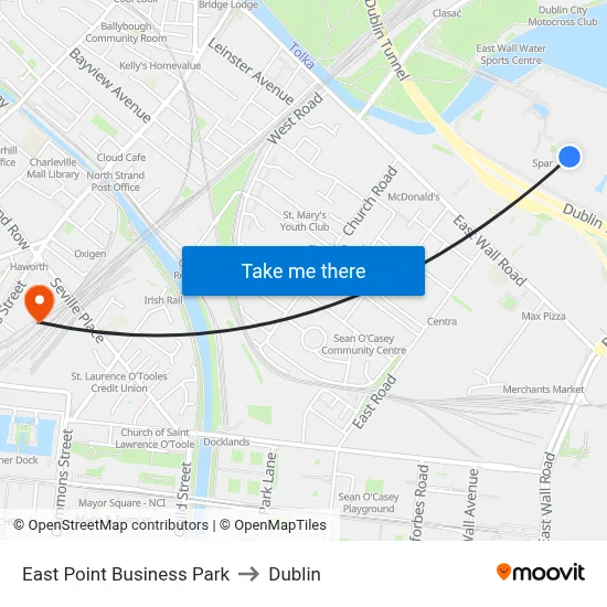 East Point Business Park to Dublin map