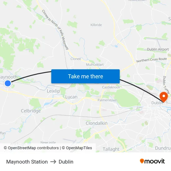 Maynooth Station to Dublin map