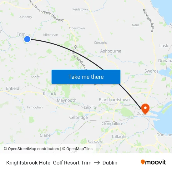 Knightsbrook Hotel Golf Resort Trim to Dublin map