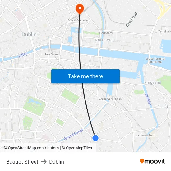 Baggot Street to Dublin map