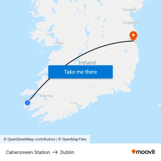 Cahersiveen Station to Dublin map