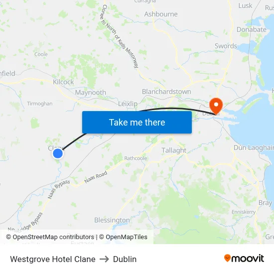 Westgrove Hotel Clane to Dublin map