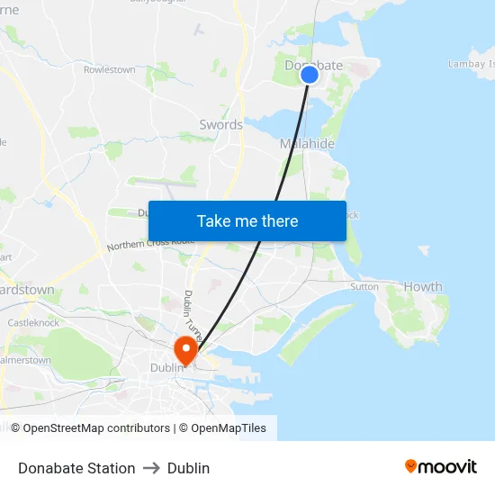 Donabate Station to Dublin map