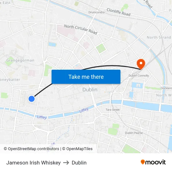 Jameson Irish Whiskey to Dublin map