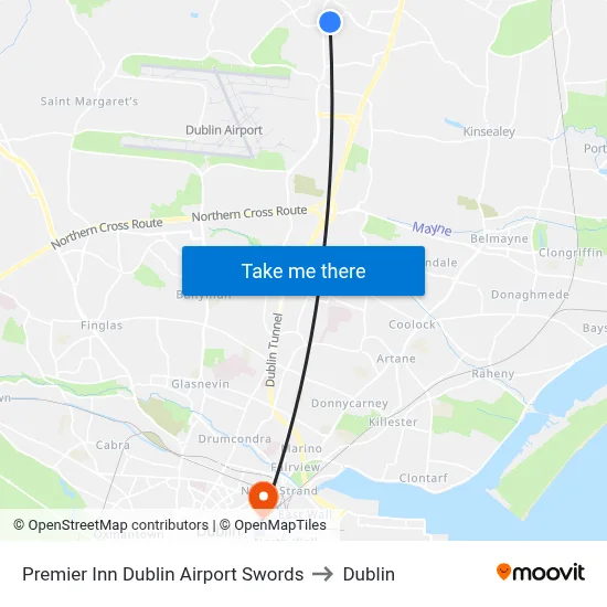 Premier Inn Dublin Airport Swords to Dublin map