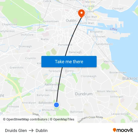 Druids Glen to Dublin map