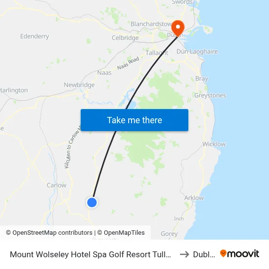 Mount Wolseley Hotel Spa Golf Resort Tullow to Dublin map