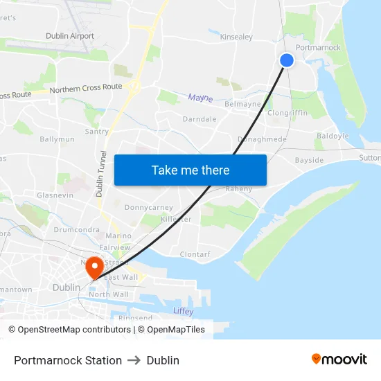 Portmarnock Station to Dublin map