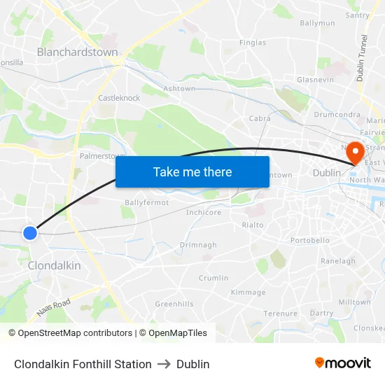 Clondalkin Fonthill Station to Dublin map