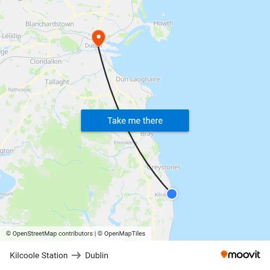 Kilcoole Station to Dublin map