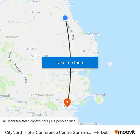 CityNorth Hotel Conference Centre Gormanston to Dublin map