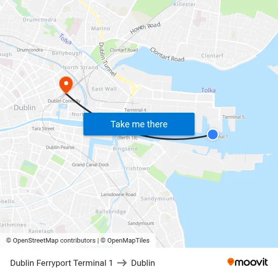 Dublin Ferryport Terminal 1 to Dublin map