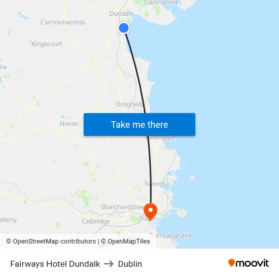 Fairways Hotel Dundalk to Dublin map
