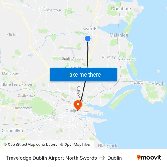 Travelodge Dublin Airport North Swords to Dublin map