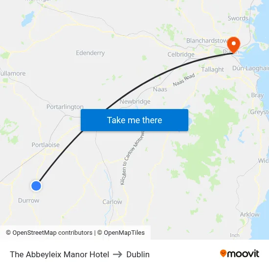 The Abbeyleix Manor Hotel to Dublin map