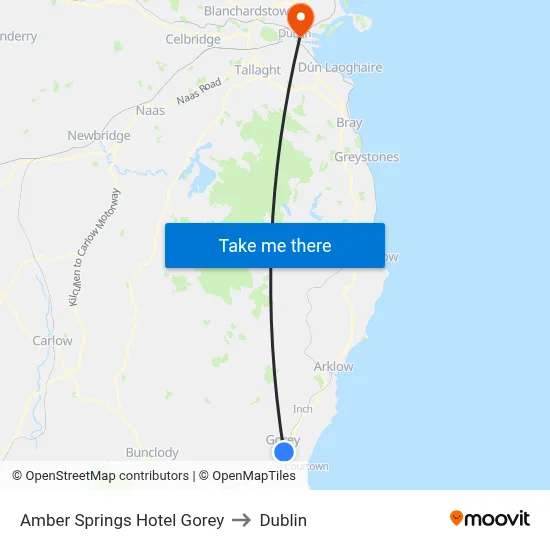 Amber Springs Hotel Gorey to Dublin map