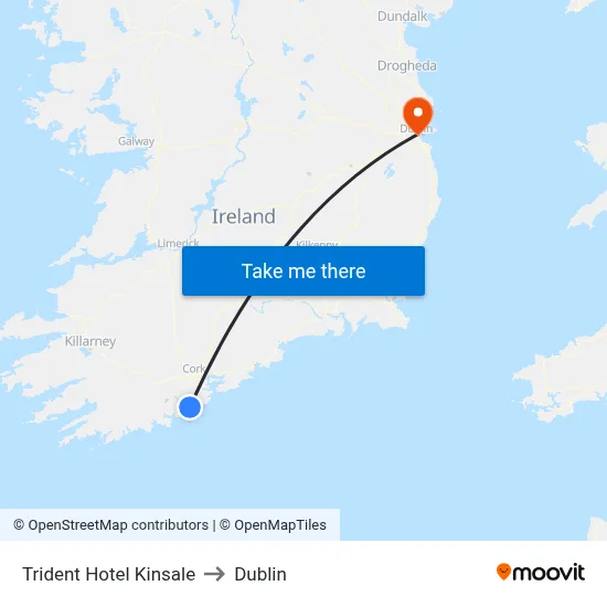 Trident Hotel Kinsale to Dublin map