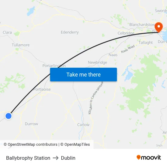Ballybrophy Station to Dublin map