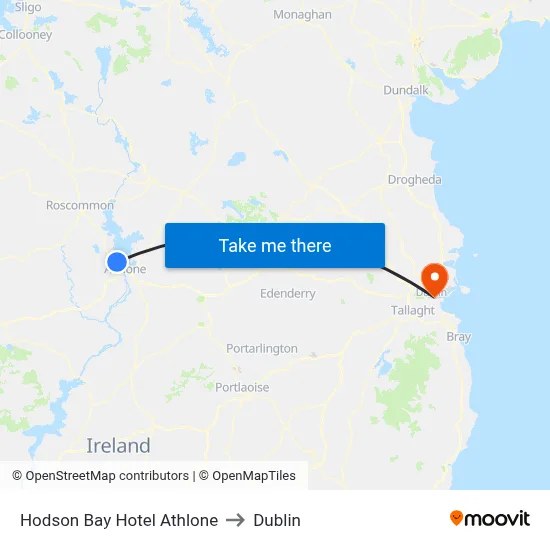 Hodson Bay Hotel Athlone to Dublin map