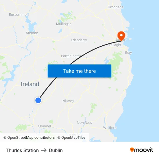 Thurles Station to Dublin map