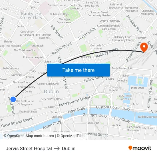 Jervis Street Hospital to Dublin map