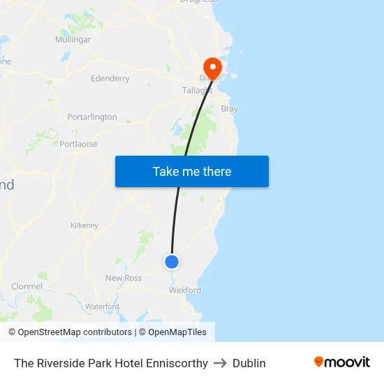 The Riverside Park Hotel Enniscorthy to Dublin map