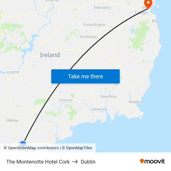 The Montenotte Hotel Cork to Dublin map